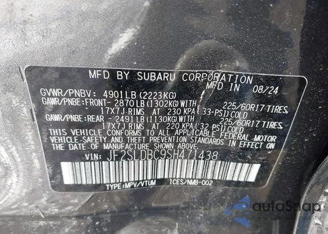 2025 Subaru Forester Premium из США, поврежденный, VIN JF2SLDBC9SH471438